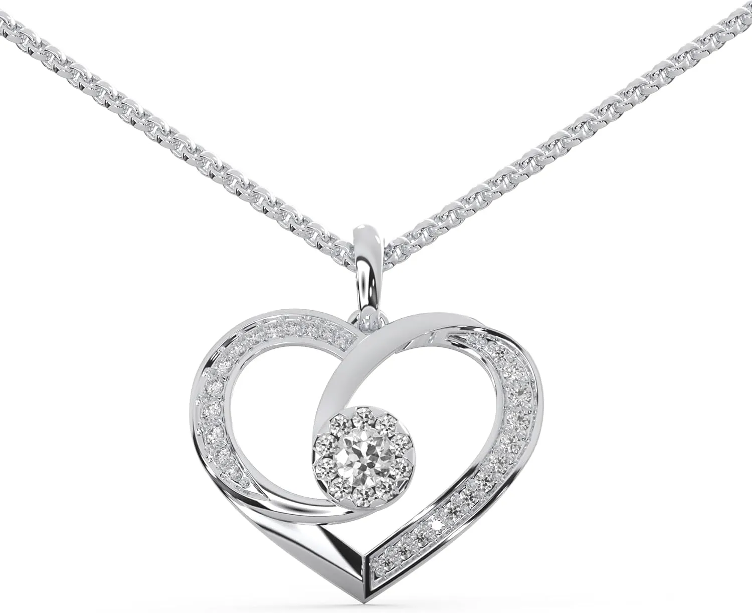0.42 TCW Round Cut Natural Diamond Pendant And Necklace With 18" Chain For Women, Solitaire Heart Anniversary Present For Her In 925 Sterling Silver