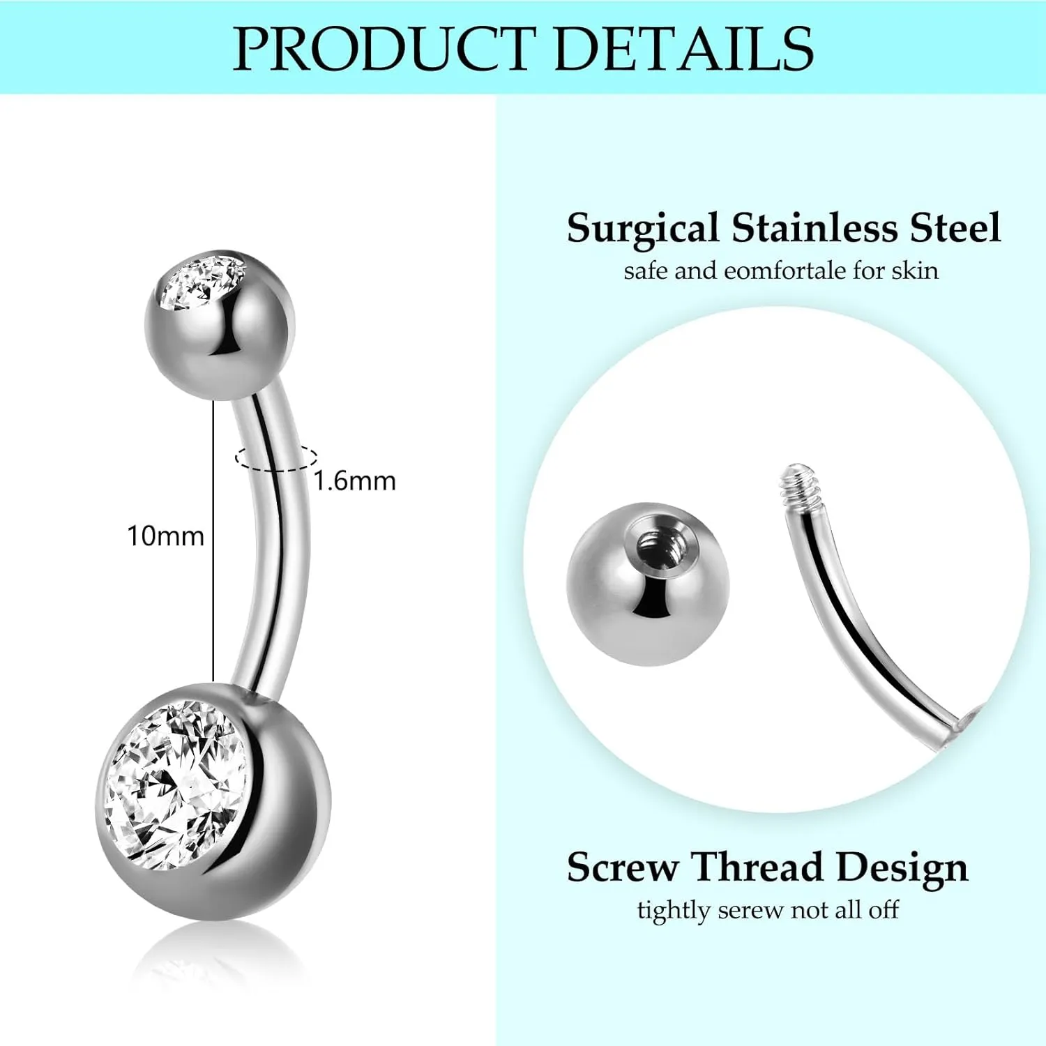 10 Pcs Belly Button Rings Stainless Steel Belly Rings Belly Button Piercing Belly Rings for Women