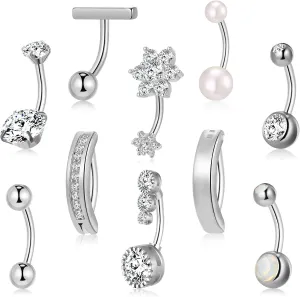 10 Pcs Belly Button Rings Stainless Steel Belly Rings Belly Button Piercing Belly Rings for Women
