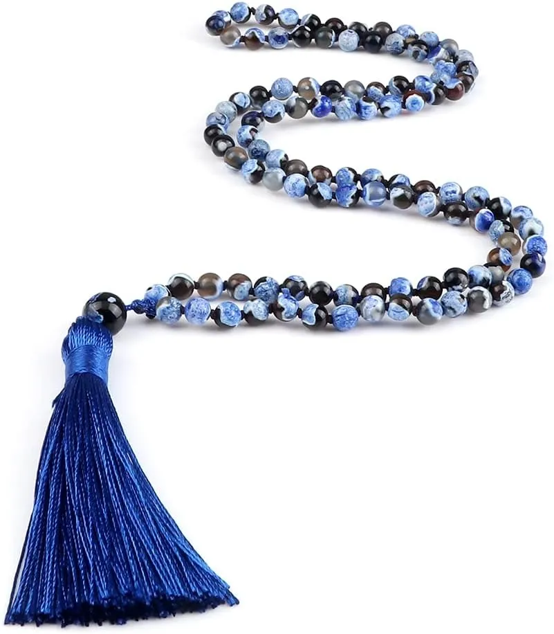 108 Beads Prayer Necklace Natural Green Stripe Onyx Stone Buddhist Buddha Meditation Bead Mala Necklace Women Men Jewelry Gifts PJ5AA (20)