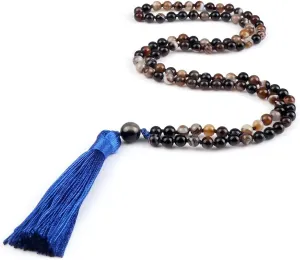108 Beads Prayer Necklace Natural Green Stripe Onyx Stone Buddhist Buddha Meditation Bead Mala Necklace Women Men Jewelry Gifts PJ5AA (28)