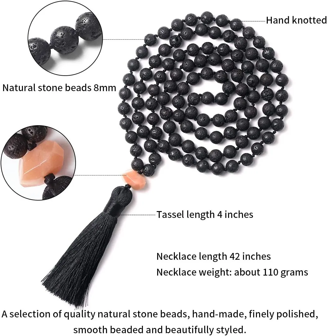108 Mala Beads Necklace - 8mm Tibetan Prayer Beads -Yoga Meditation Beads Necklace - Hand Knotted Japa Mala