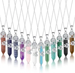 12 Pcs Crystal Necklaces Healing Stones Spiritual Pendant Natural Gemstone Jewelry with Adjustable Chain for Women