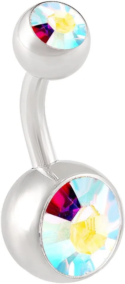 14g Implant Grade Surgical Steel Double Crystal Short Navel Belly Button Ring 6mm1/4 14 Gauge Various s Available
