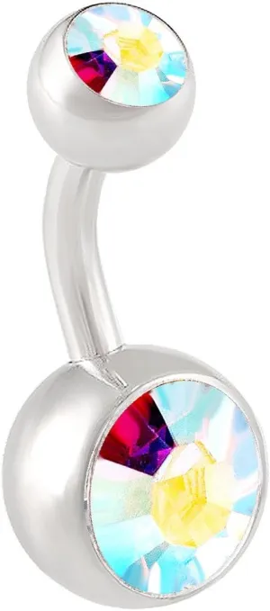 14g Implant Grade Surgical Steel Double Crystal Short Navel Belly Button Ring 6mm1/4 14 Gauge Various s Available