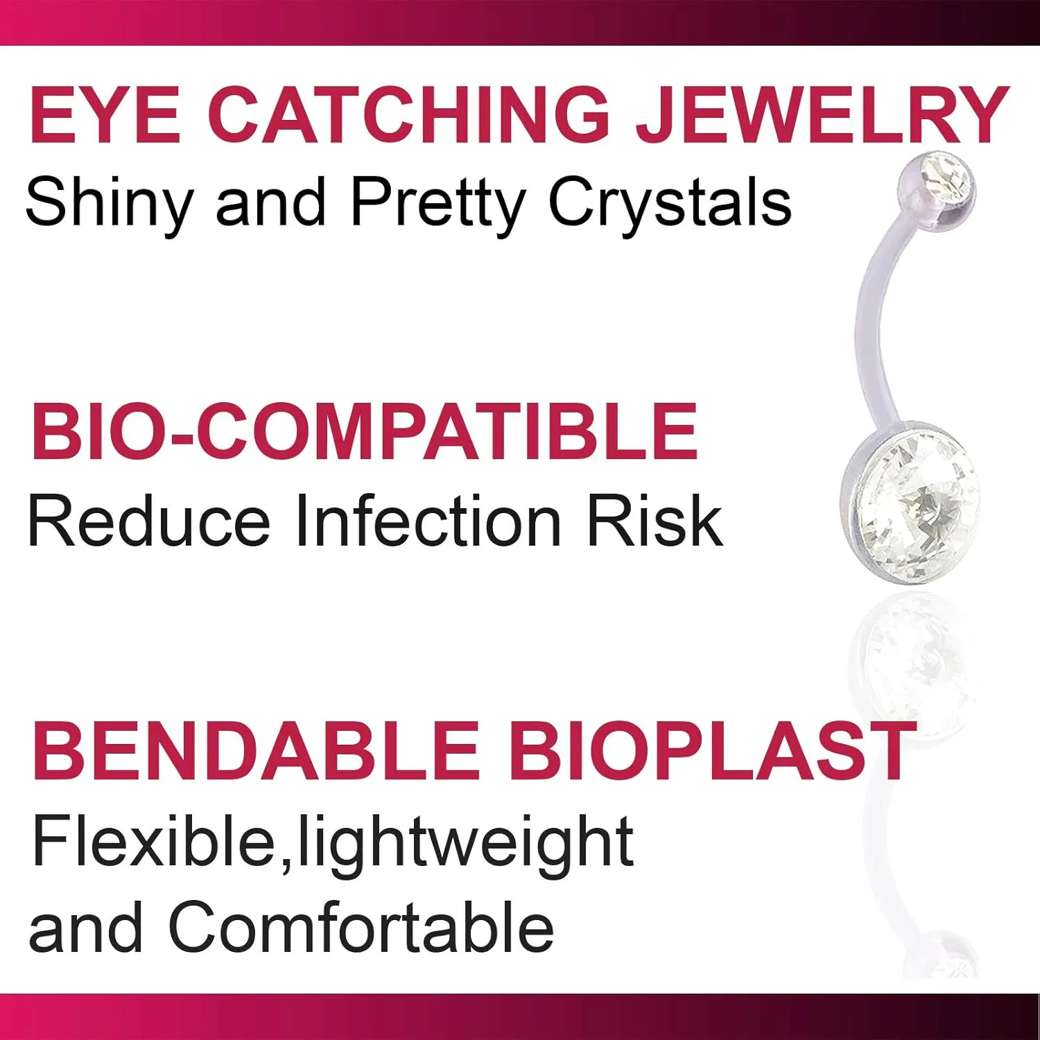 14Gauge (1.6mm), 17.0mm long - Crystal Flexible BioFlex belly navel button ring bar