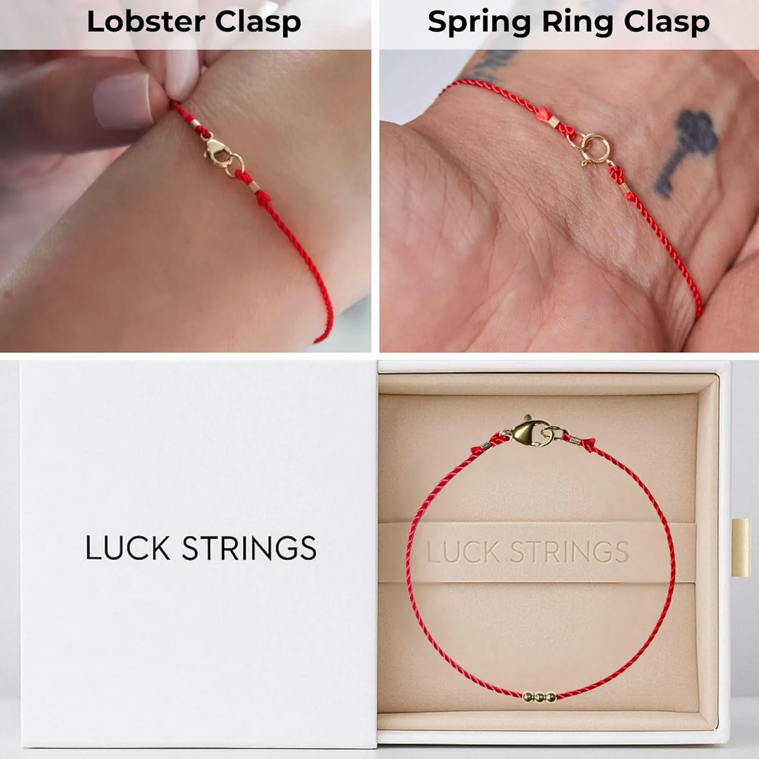 14K Gold Bead Red String Bracelet - Unisex Kabbalah Talisman for Luck & Protection - Thin, Minimalist Jewelry with Clasp