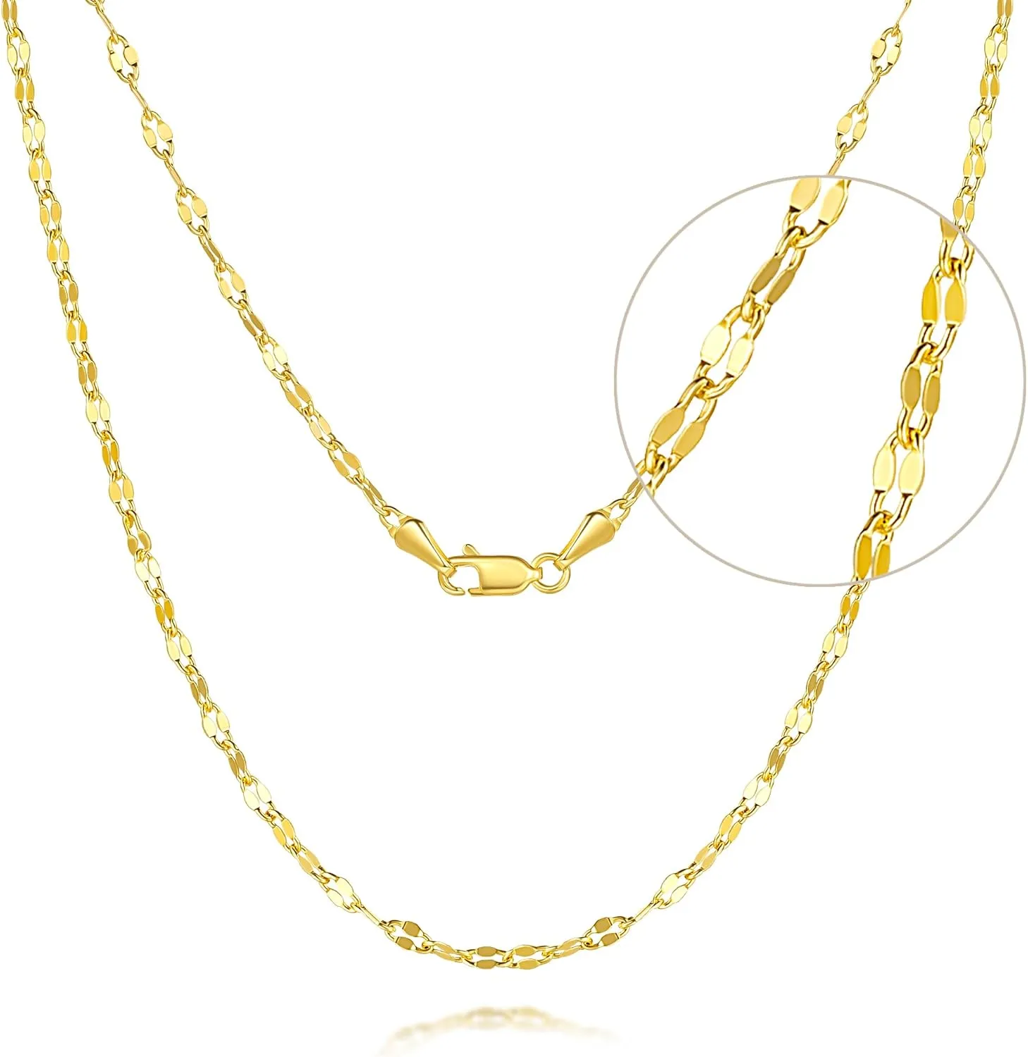 14K Gold Chain for Women Men 14K Gold Necklace for Women Non Tarnish Lips Thin Golden Chains Necklace Double-Sided Design Dainty Golden Necklaces for Womens Trendy 16-24IN 2.4MM