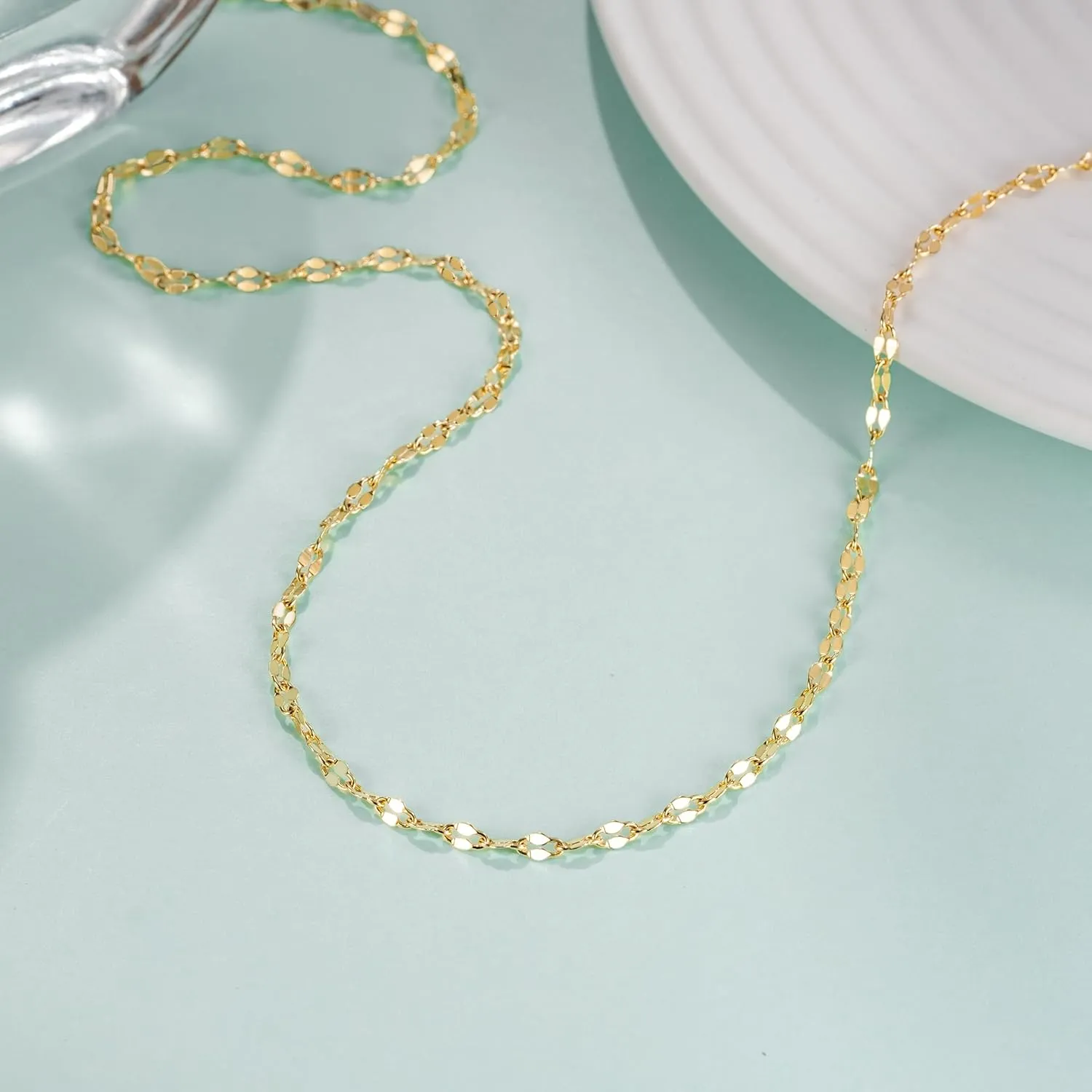 14K Gold Chain for Women Men 14K Gold Necklace for Women Non Tarnish Lips Thin Golden Chains Necklace Double-Sided Design Dainty Golden Necklaces for Womens Trendy 16-24IN 2.4MM