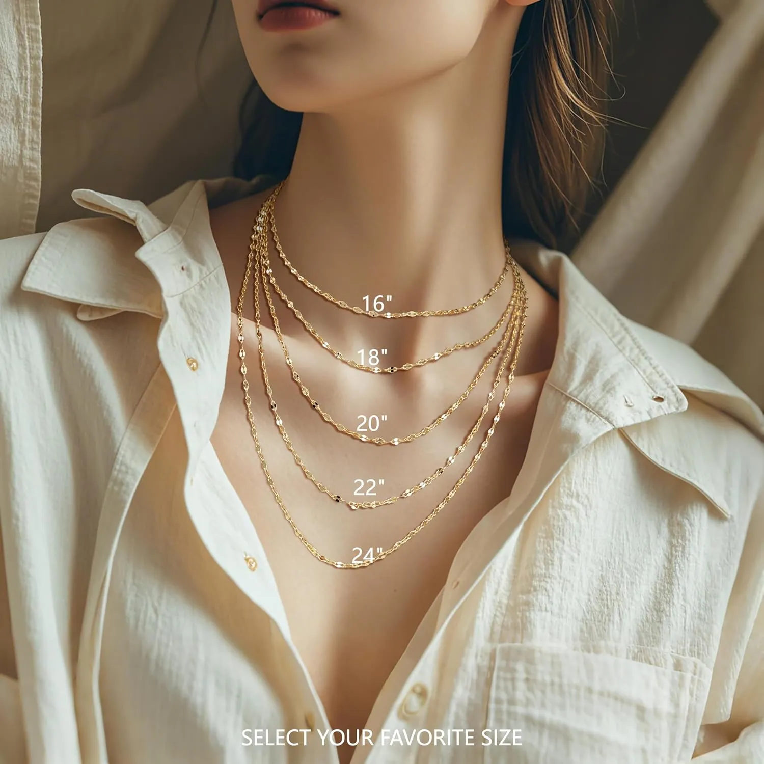 14K Gold Chain for Women Men 14K Gold Necklace for Women Non Tarnish Lips Thin Golden Chains Necklace Double-Sided Design Dainty Golden Necklaces for Womens Trendy 16-24IN 2.4MM