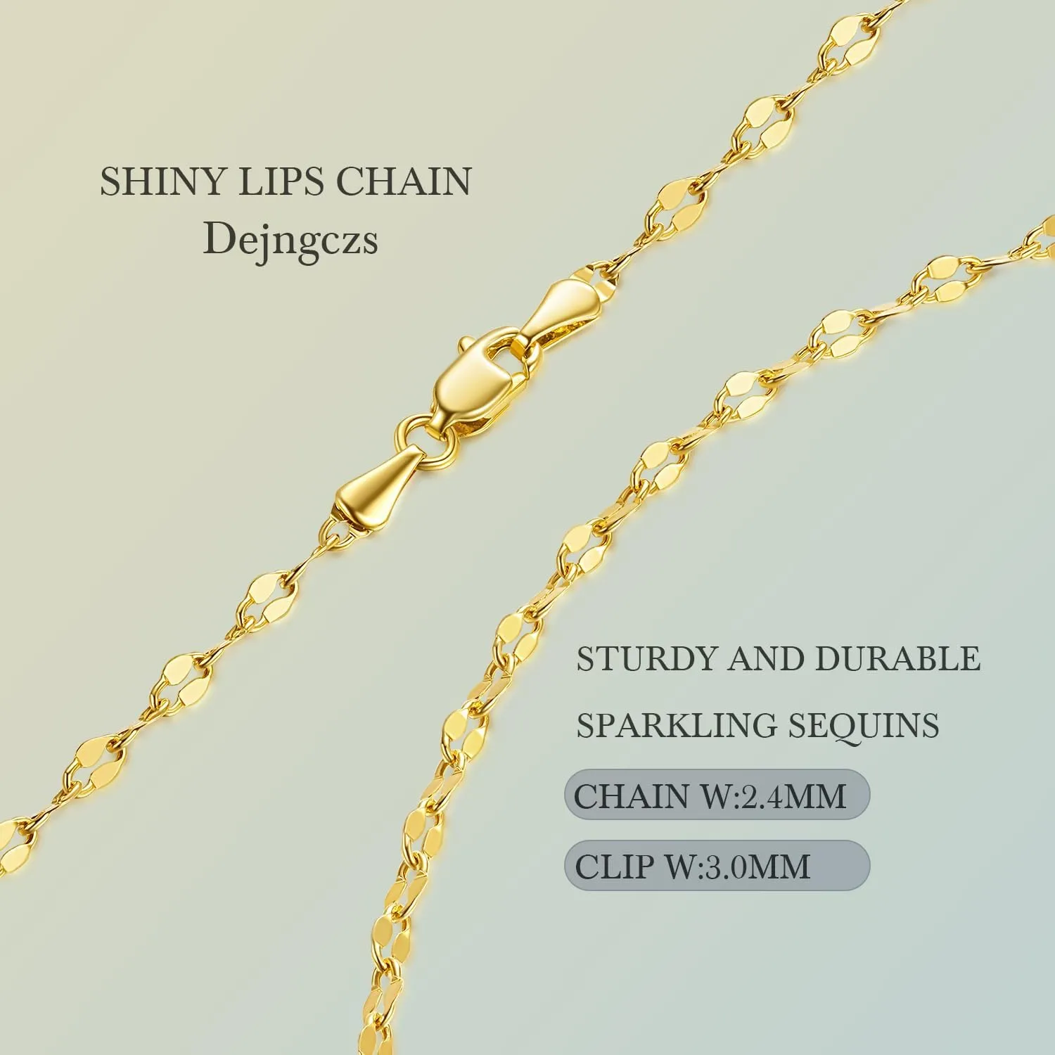 14K Gold Chain for Women Men 14K Gold Necklace for Women Non Tarnish Lips Thin Golden Chains Necklace Double-Sided Design Dainty Golden Necklaces for Womens Trendy 16-24IN 2.4MM