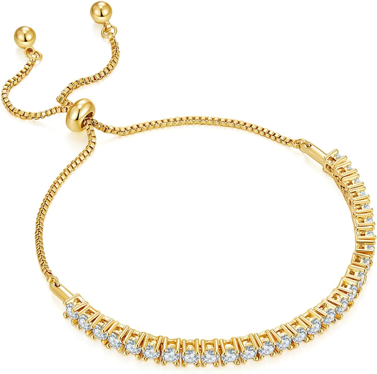 14K Gold Plated Cubic Zirconia Tennis Bracelet  Elegant Tennis Bracelet for Women, Thin, Dainty, Stackable, Available in 2mm 3mm Width, Silver and Gold Color, Adjustable Slider 6-9 Inch