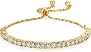 14K Gold Plated Cubic Zirconia Tennis Bracelet  Elegant Tennis Bracelet for Women, Thin, Dainty, Stackable, Available in 2mm 3mm Width, Silver and Gold Color, Adjustable Slider 6-9 Inch