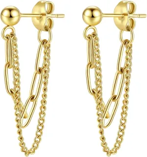 14K Gold Plated Drop Chain Link Dangle Earrings for Women Threader Earrings
