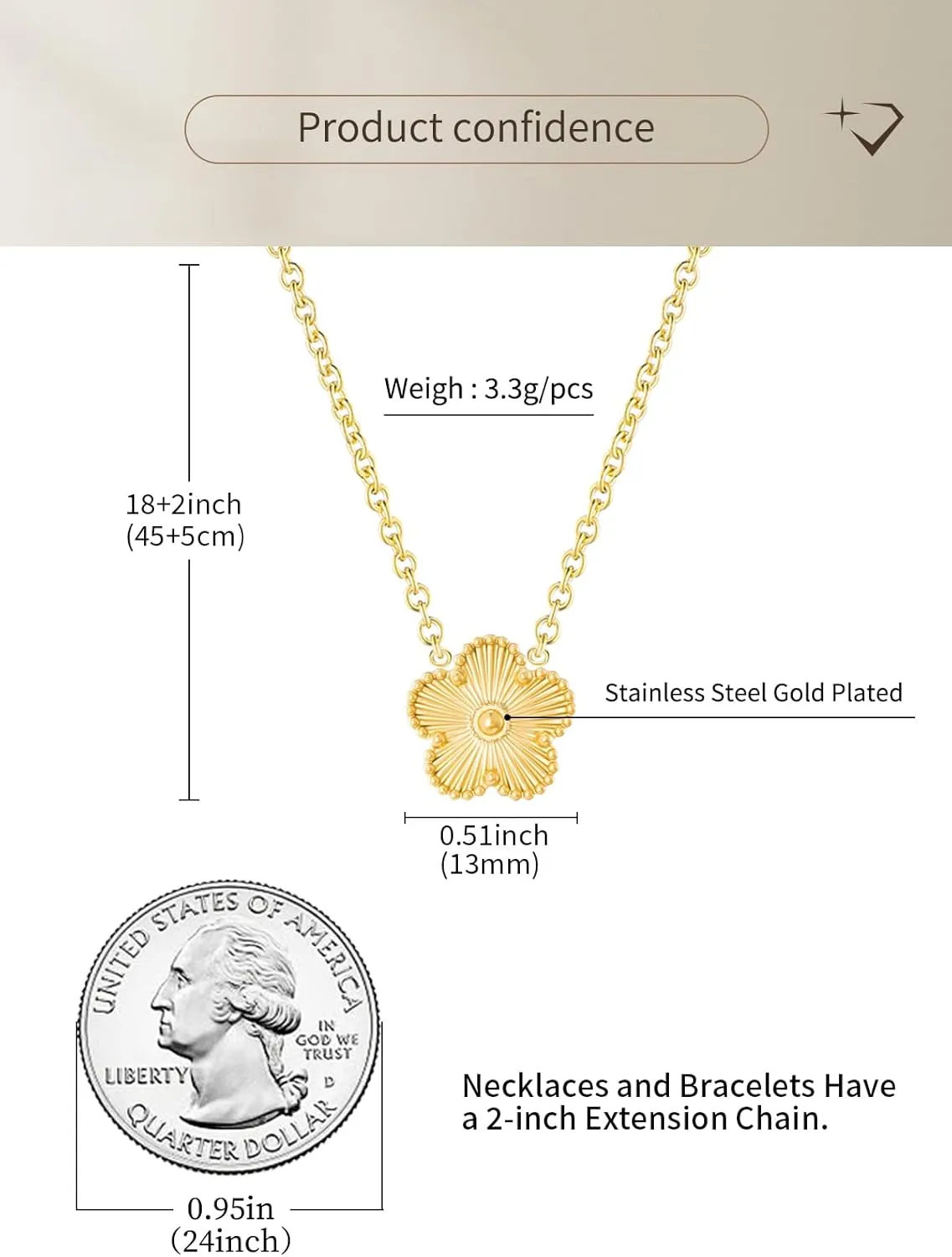 14K Gold Plated Four Leaf Clover Necklaces for Women Lucky Flower Jewelry