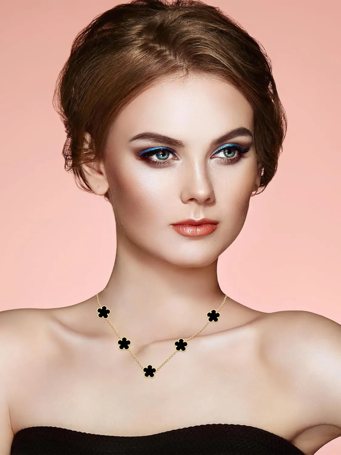 14K Gold Plated Four Leaf Clover Pendant Dot Necklace for Women Lucky Flower Jewelry
