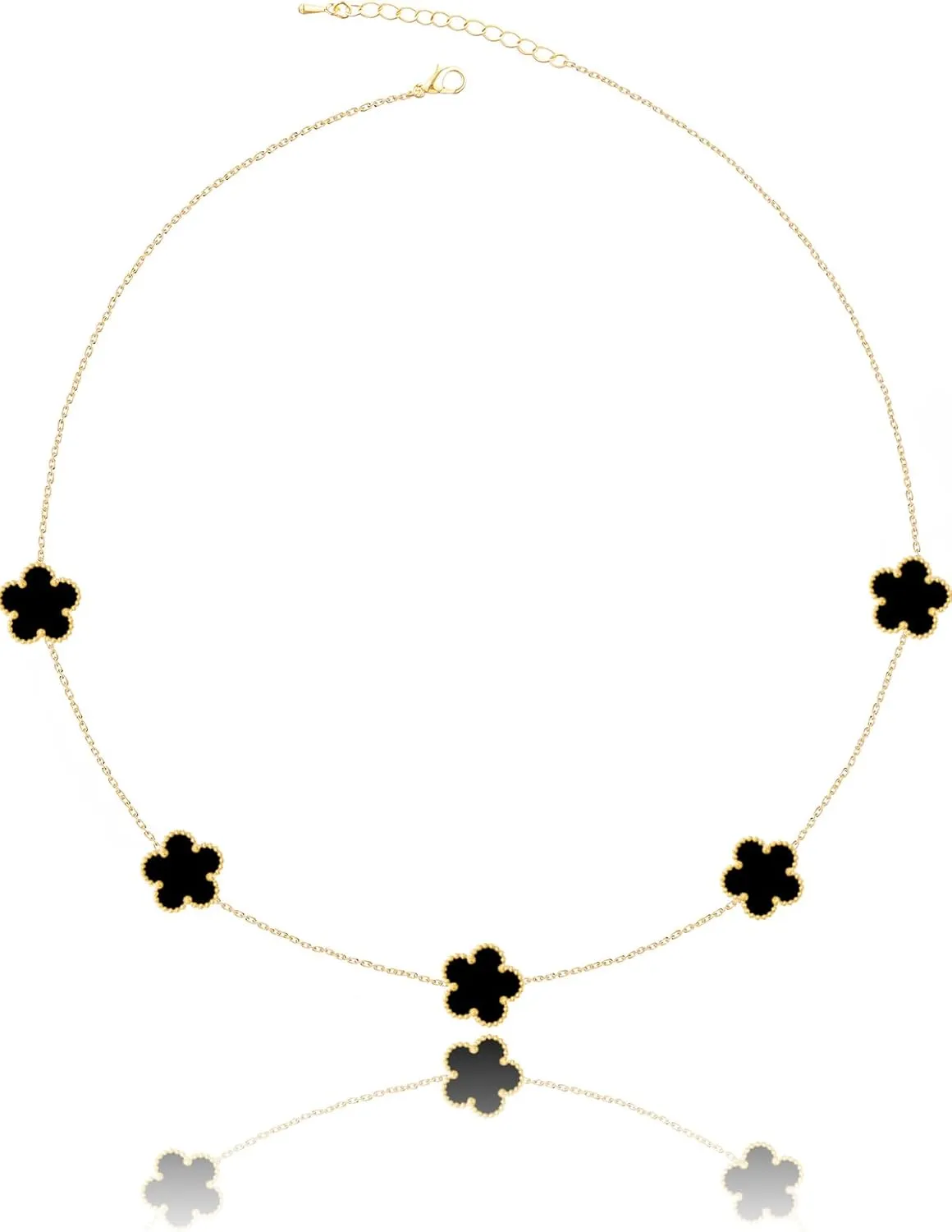 14K Gold Plated Four Leaf Clover Pendant Dot Necklace for Women Lucky Flower Jewelry