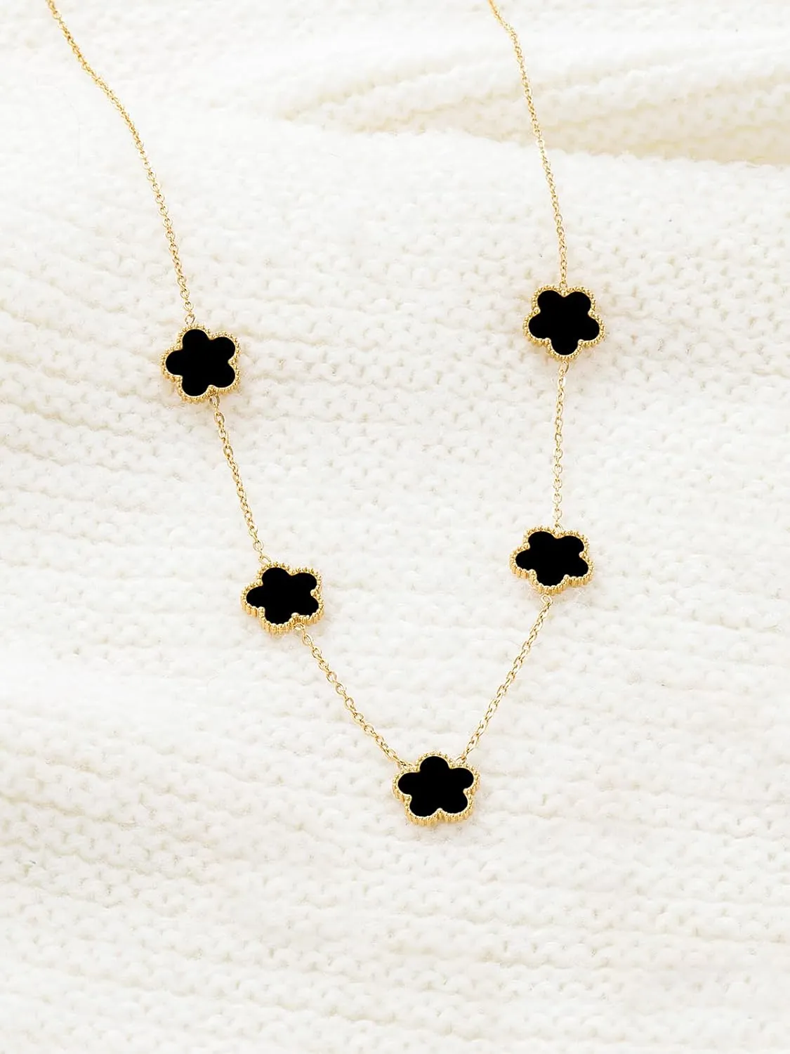 14K Gold Plated Four Leaf Clover Pendant Dot Necklace for Women Lucky Flower Jewelry