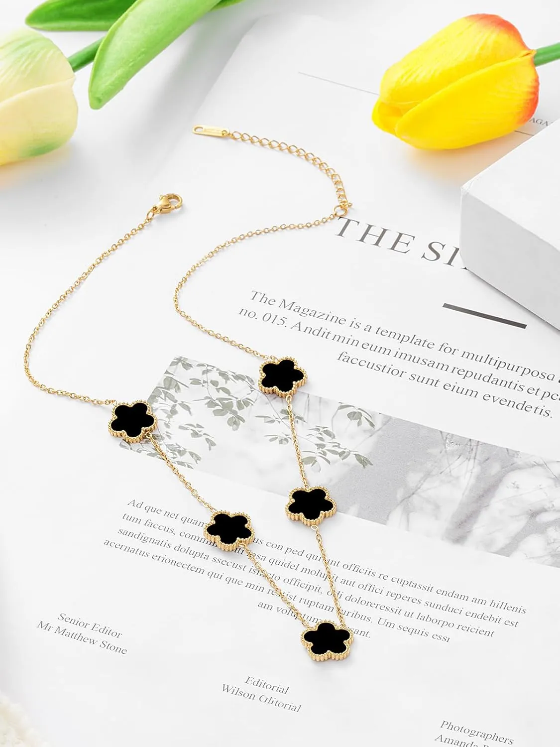 14K Gold Plated Four Leaf Clover Pendant Dot Necklace for Women Lucky Flower Jewelry