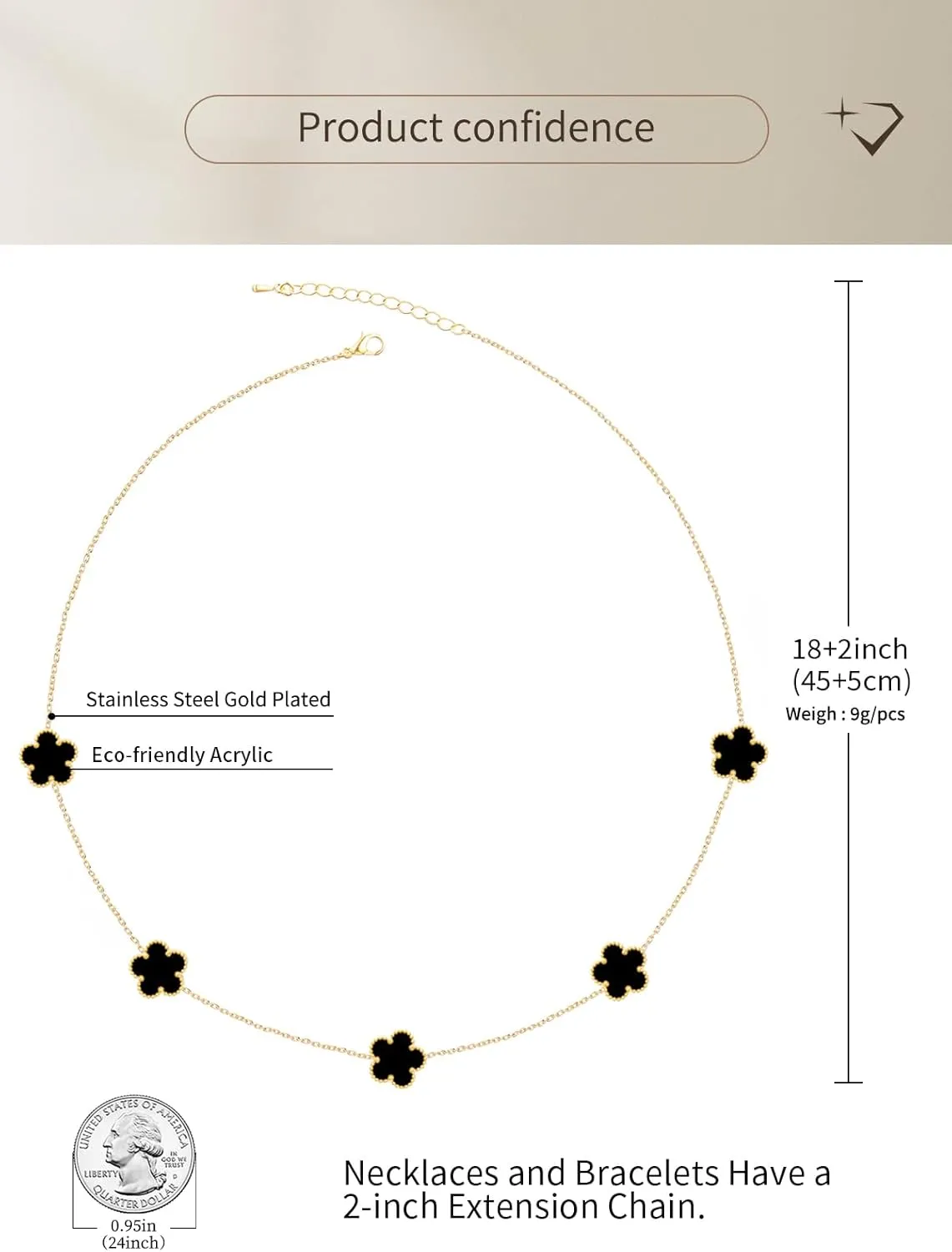 14K Gold Plated Four Leaf Clover Pendant Dot Necklace for Women Lucky Flower Jewelry