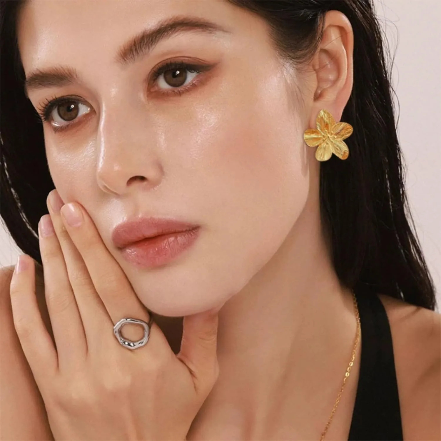 14K Gold Plated Gold Flower Earrings for Women Boho Chunky Floral Statement Flower Earrings Trendy Wedding Holiday Jewelry Gift