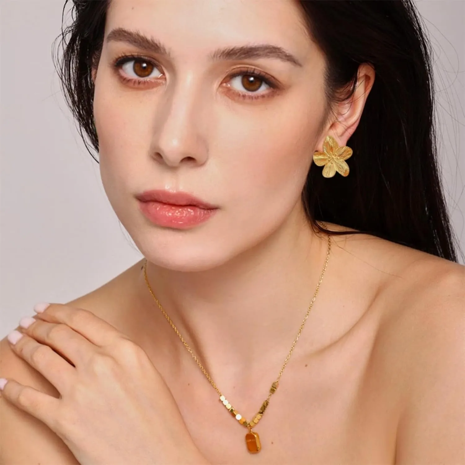 14K Gold Plated Gold Flower Earrings for Women Boho Chunky Floral Statement Flower Earrings Trendy Wedding Holiday Jewelry Gift