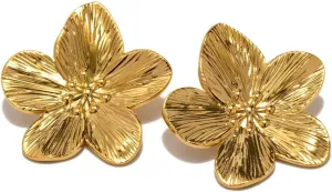 14K Gold Plated Gold Flower Earrings for Women Boho Chunky Floral Statement Flower Earrings Trendy Wedding Holiday Jewelry Gift