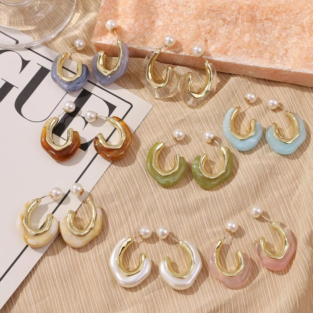 14K Gold Plated Pearl Earrings for Women Sterling Silver Pearl Hoop Earrings White Pearl Drop Dangle Earrings Chunky Pearl Statement Earrings Jewelry