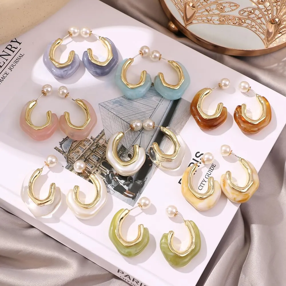 14K Gold Plated Pearl Earrings for Women Sterling Silver Pearl Hoop Earrings White Pearl Drop Dangle Earrings Chunky Pearl Statement Earrings Jewelry