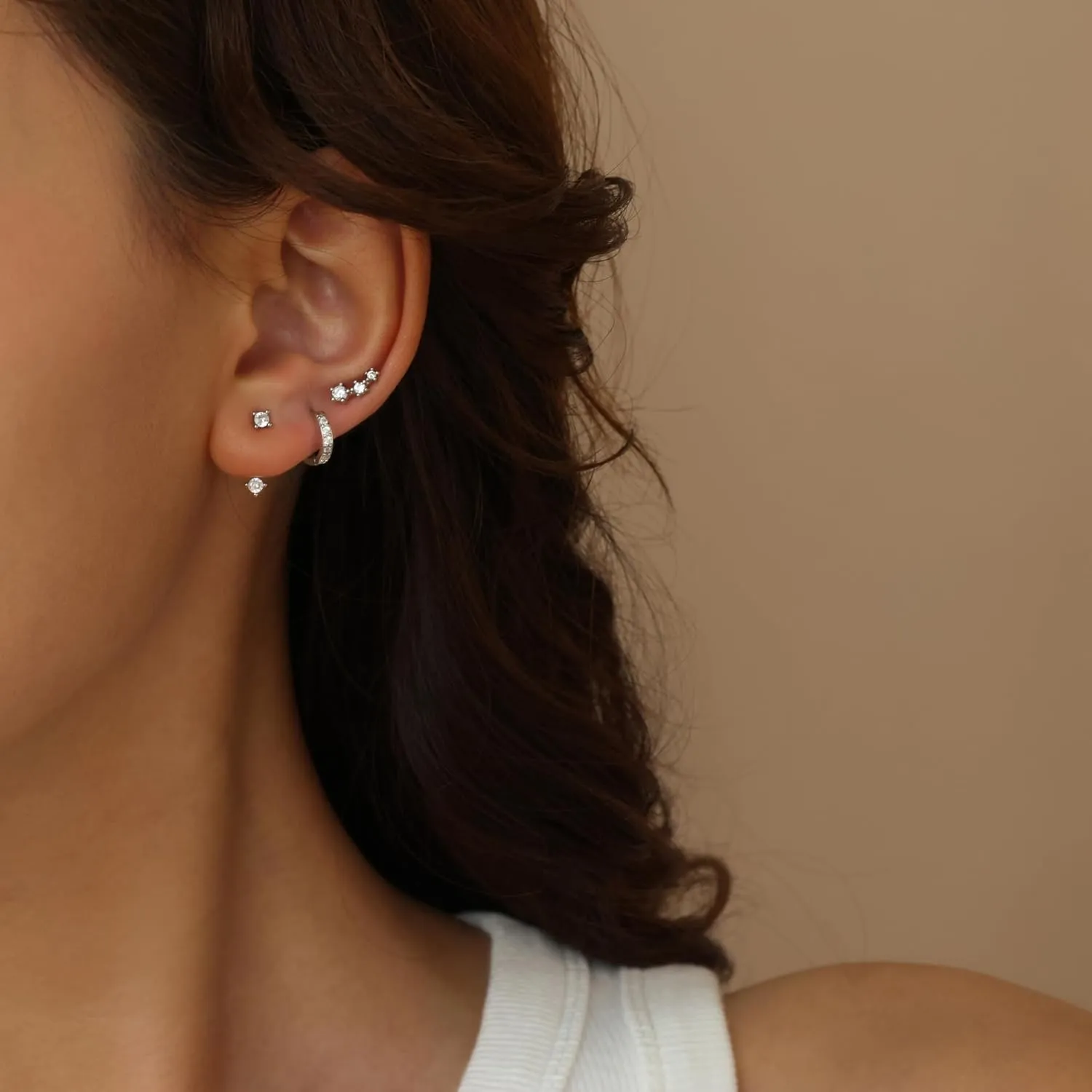 14K Gold Plated Sterling Silver Post | Dainty Earrings Set for Women: Stud Earrings, Drop Dangle Earrings, Ear Climber Jacket Earrings, Huggie Hoop Earrings for Multiple Piercings (3 Pairs Set)