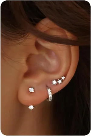 14K Gold Plated Sterling Silver Post | Dainty Earrings Set for Women: Stud Earrings, Drop Dangle Earrings, Ear Climber Jacket Earrings, Huggie Hoop Earrings for Multiple Piercings (3 Pairs Set)