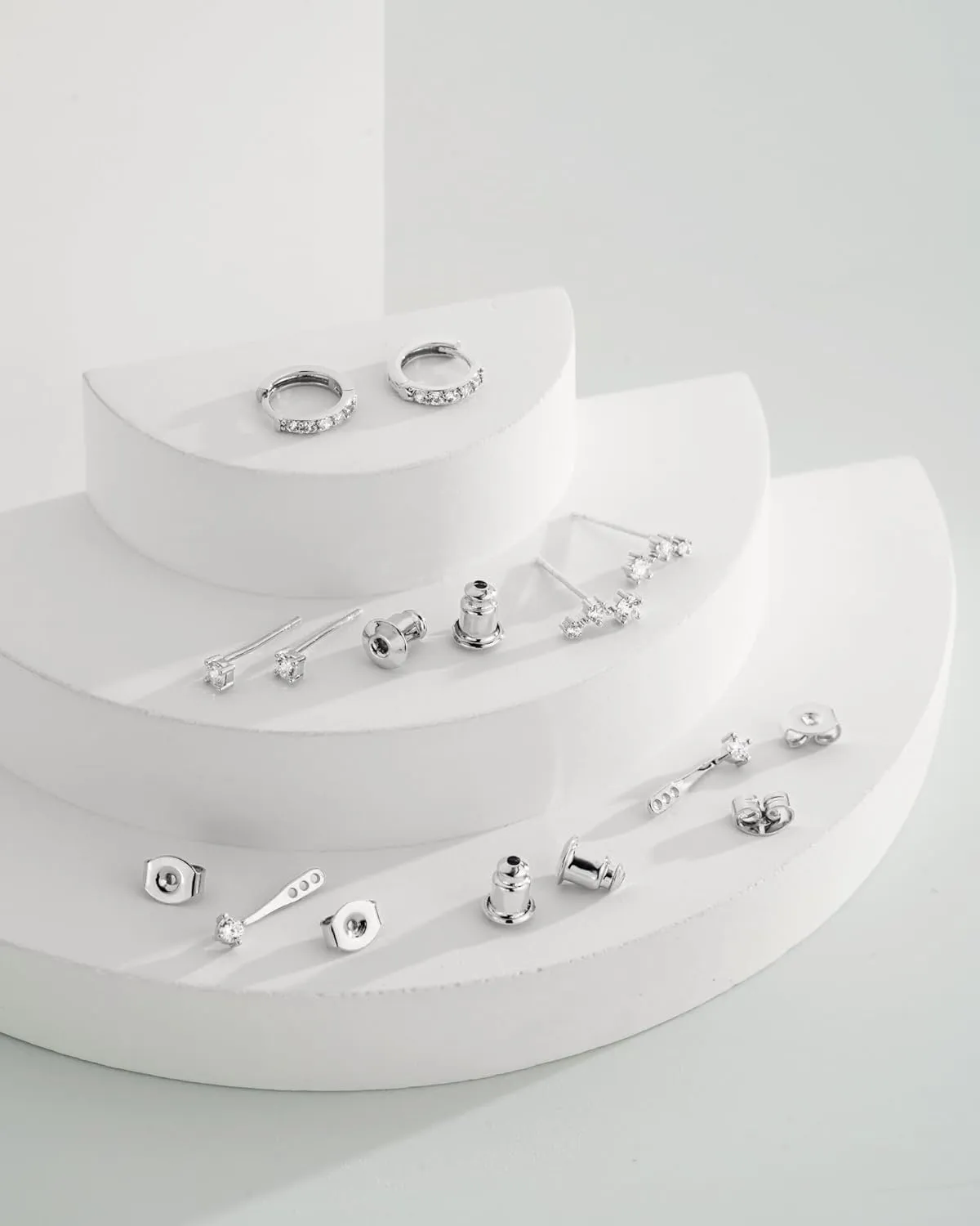 14K Gold Plated Sterling Silver Post | Dainty Earrings Set for Women: Stud Earrings, Drop Dangle Earrings, Ear Climber Jacket Earrings, Huggie Hoop Earrings for Multiple Piercings (3 Pairs Set)