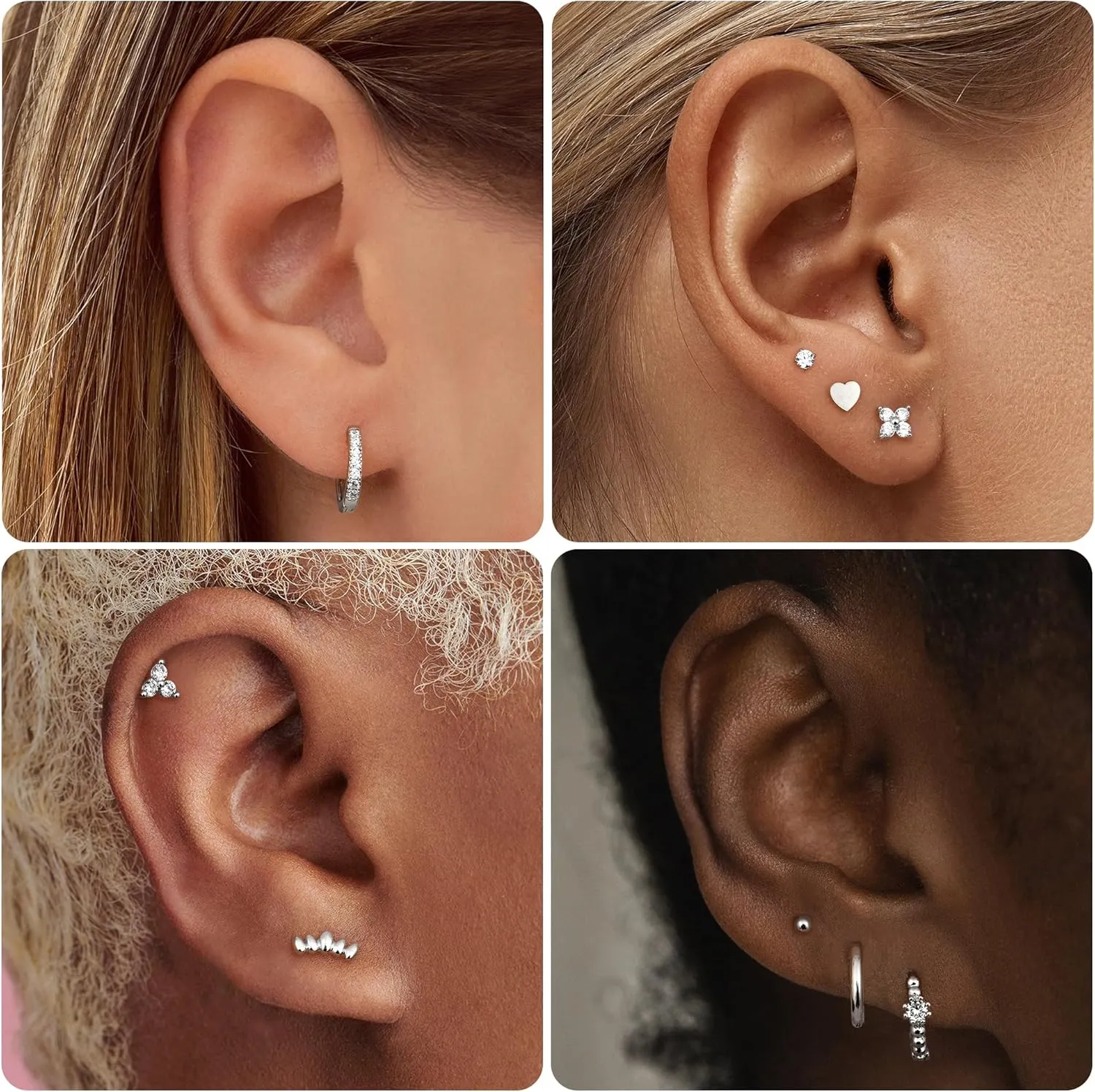 14K Gold Plated Threadless Flat Back Earrings 16G 18G Cartilage Earring Set Stainless Steel Helix Earrings for Women Flatback Stud 9Pcs Hoop Cartilage Earring Set for Multiple Piercing