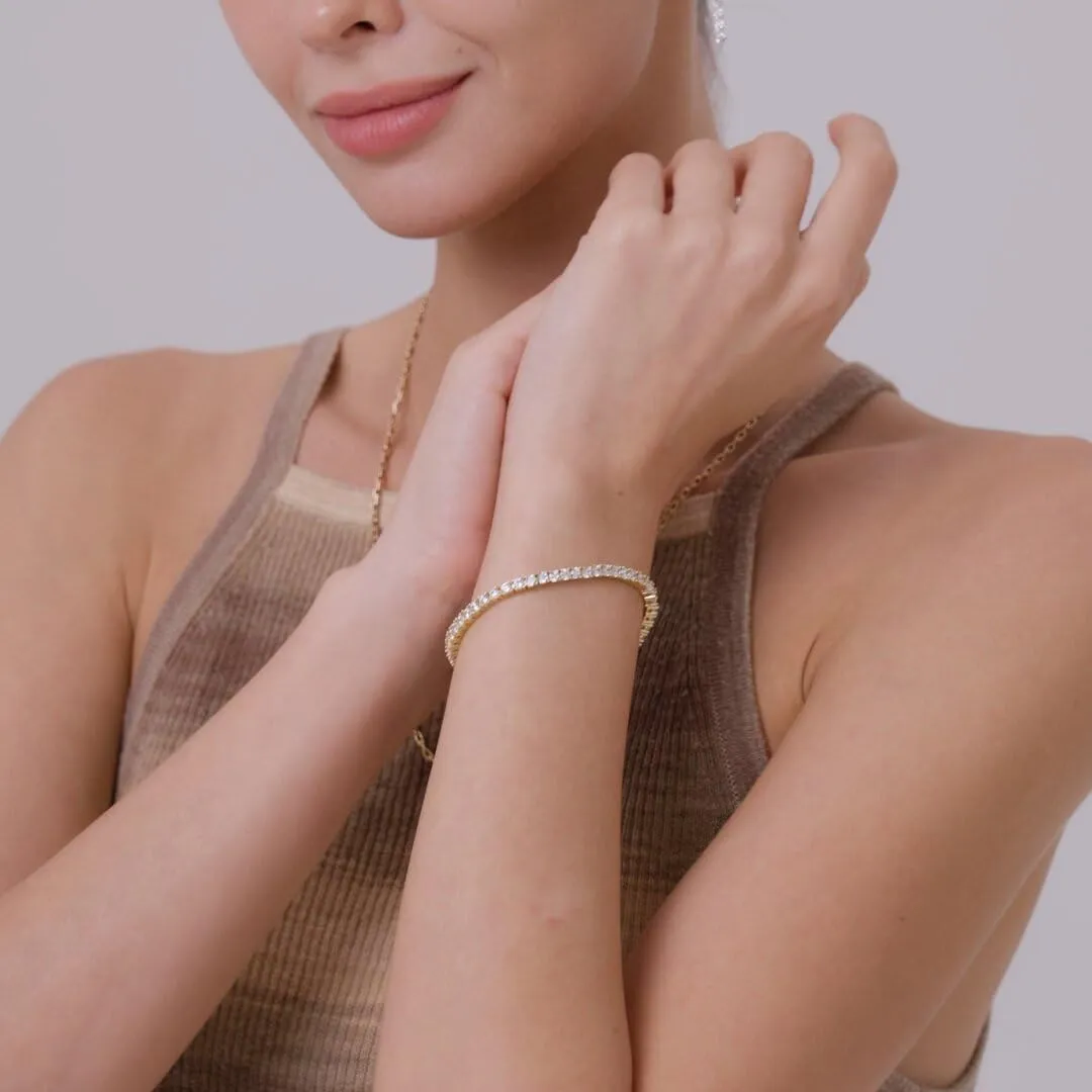 14K Gold/White Gold Plated 2mm 3mm Cubic Zirconia Tennis Bracelet | Silver Bracelet, Gold Bracelet for Women | Classic CZ Bracelet| Size 6-8 Inch