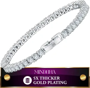 14K Gold/White Gold Plated 2mm 3mm Cubic Zirconia Tennis Bracelet | Silver Bracelet, Gold Bracelet for Women | Classic CZ Bracelet| Size 6-8 Inch
