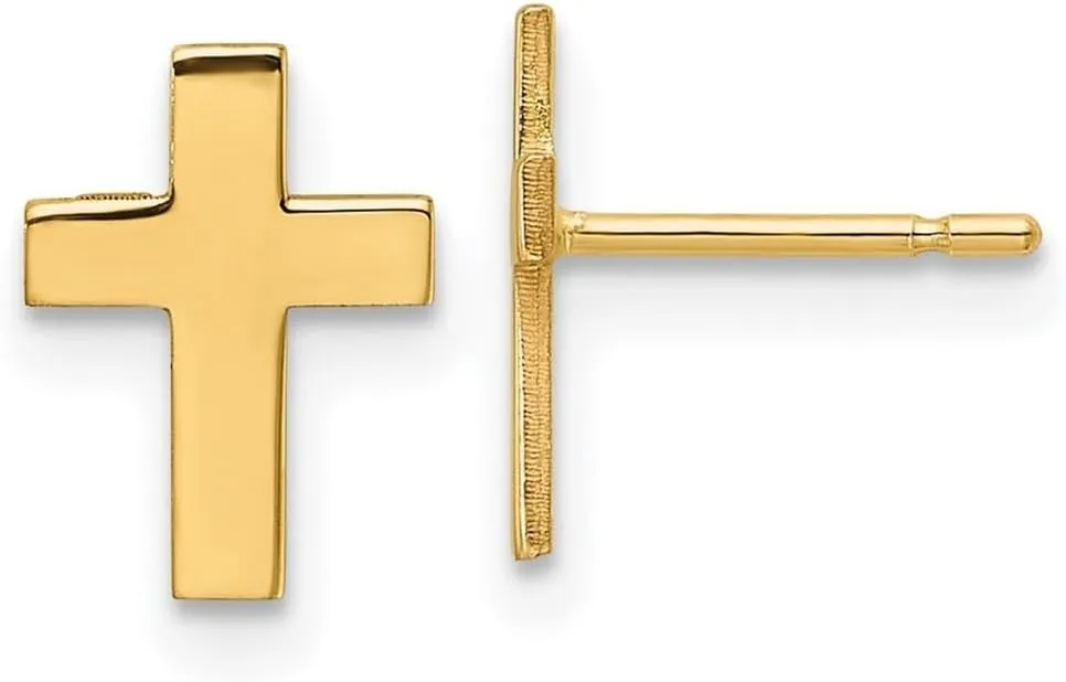 14k Yellow Gold Post Polished Religious Faith Cross Earrings 9x7mm Wide Stud Earring for Women