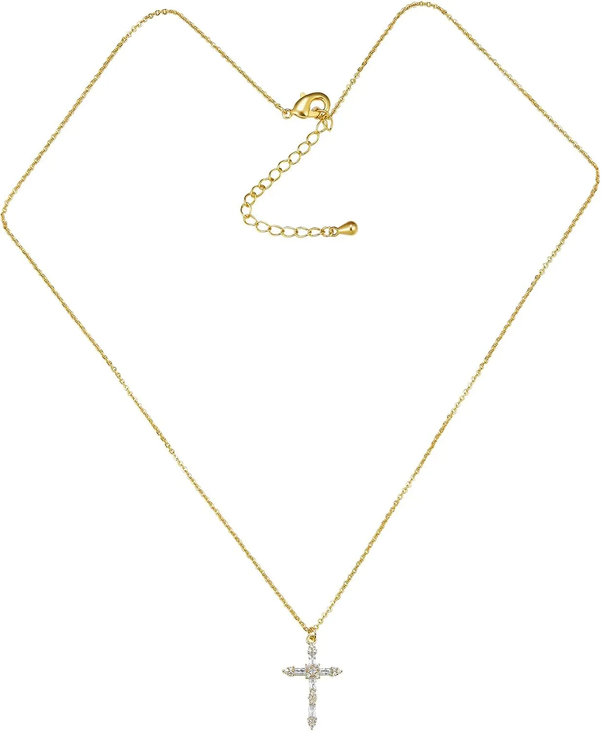 14K/18K Gold Plated Cubic Zirconia Cross Necklace for Women | Cross Faith Pendant Necklaces | Silver Cross Necklace, Gold Cross Necklace for Women | 15"/18"   3 inches Extender