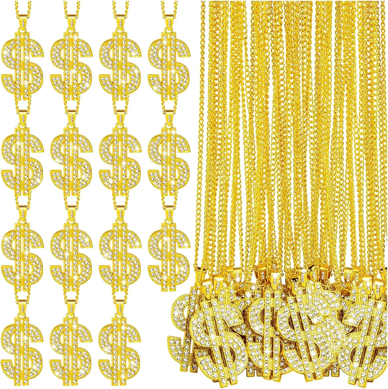 15Pcs Dollar Sign Necklaces, Fake Dollar Sign Necklace Bulk for Men Women, Hip Hop Money Chain Necklace for Rapper Costume Accessories