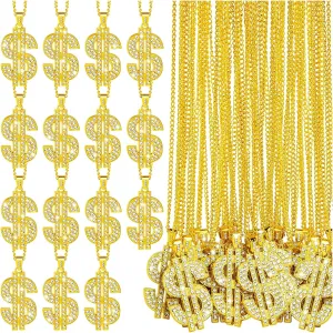 15Pcs Dollar Sign Necklaces, Fake Dollar Sign Necklace Bulk for Men Women, Hip Hop Money Chain Necklace for Rapper Costume Accessories