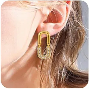 18K Gold Drop Dangle Earrings for Women Pearl Earrings Lightweight Heart Statement Earrings Dainty Vintage Rectangle Earring Teen Girls Jewelry Gift