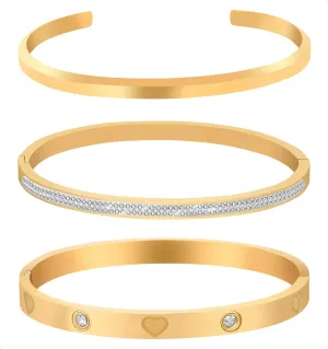 18K Gold Plated Bangle Bracelet for Women,Stack Friendship Love Bracelet with Cubic Zirconia Stones Nail Cuff Bangle Dainty Jewelry Set for Her