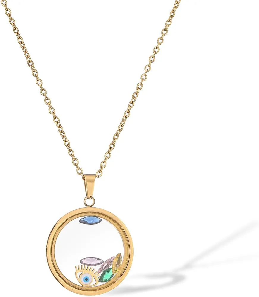18K Gold Plated Evil Eye Pendant Necklaces For Women Stainless Steel Jewelry