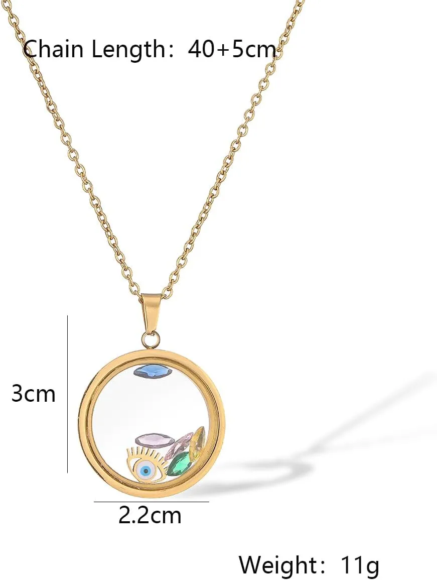 18K Gold Plated Evil Eye Pendant Necklaces For Women Stainless Steel Jewelry