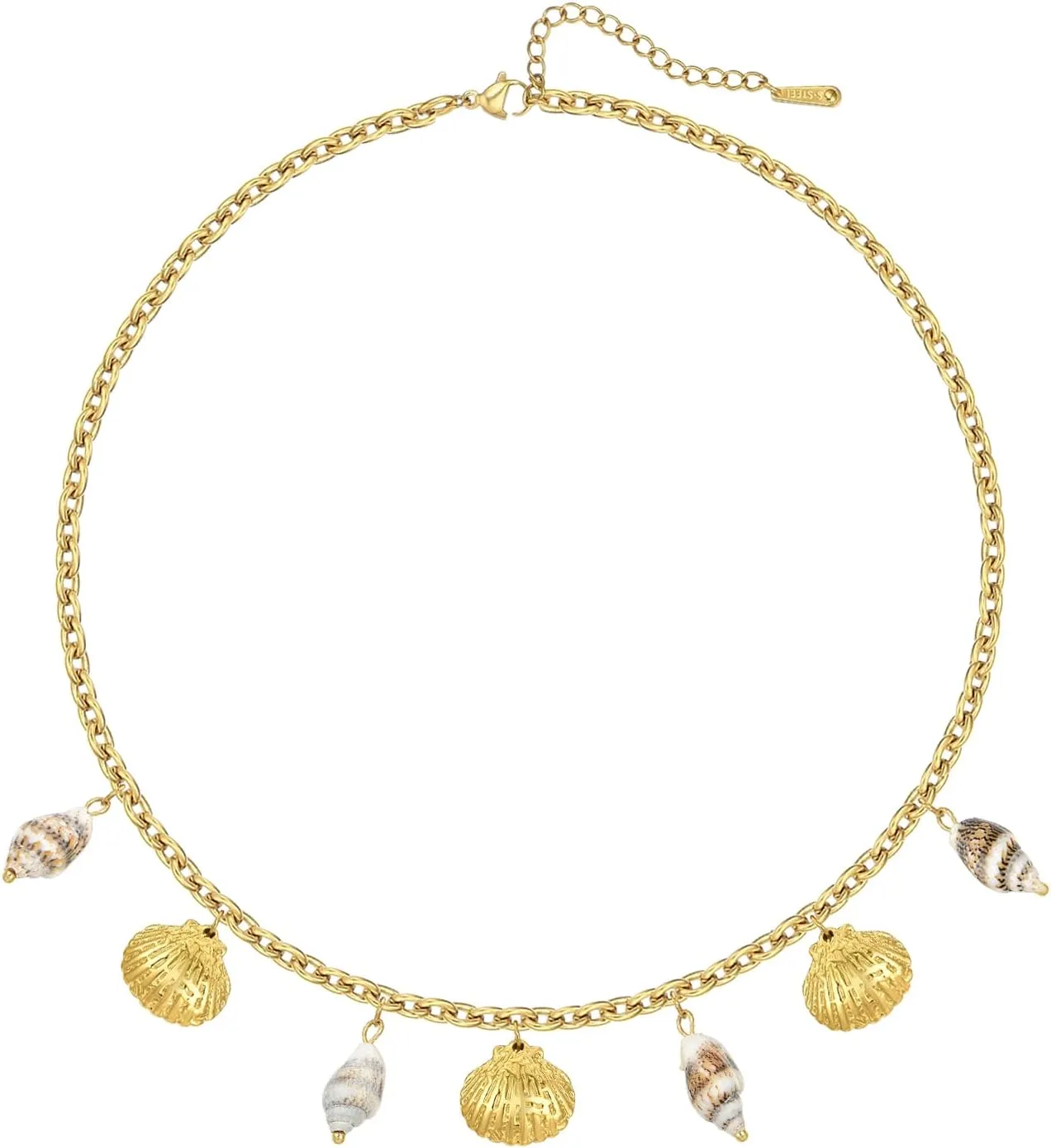 18K Gold Plated Starfish Pendant Necklace Stainless Steel Conch & Pearl Chain Choker for Women Ocean Jewelry