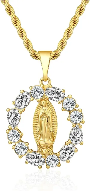 18k Gold Plated Virgin Mary Pendant Necklace for Women Catholic Religious Christian Jewelry for Her