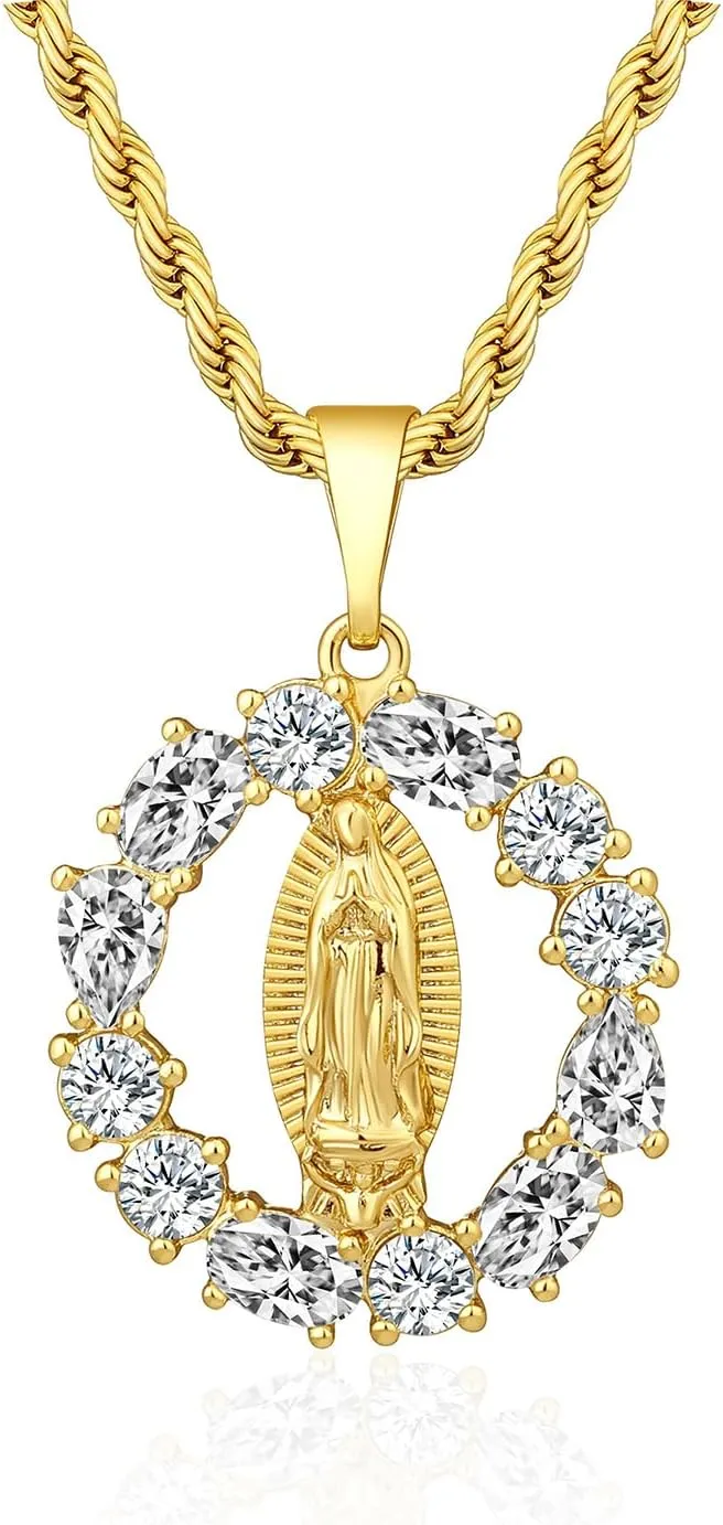 18k Gold Plated Virgin Mary Pendant Necklace for Women Catholic Religious Christian Jewelry for Her