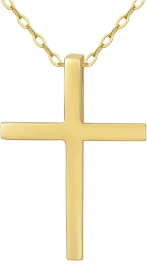 18K Karat Yellow Gold Plated Classic Christian Cross Pendant Necklace with 18 Inch Chain - Elegant Gold Cross Necklace for Women, Nickel Free, Hypoallergenic, Waterproof