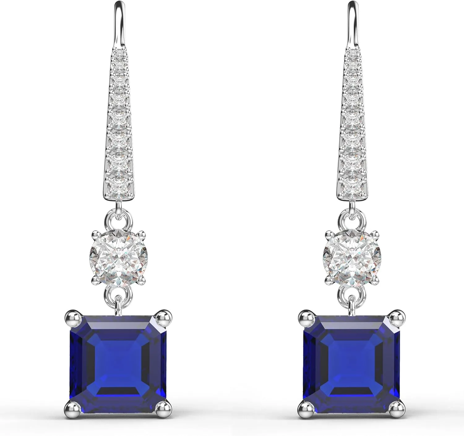 18K White Gold Plated Sterling Silver Square Asscher Cut Cubic Zirconia Dangle Earrings for Women Square CZ Diamond Drop Dangling Earrings for Women Mom
