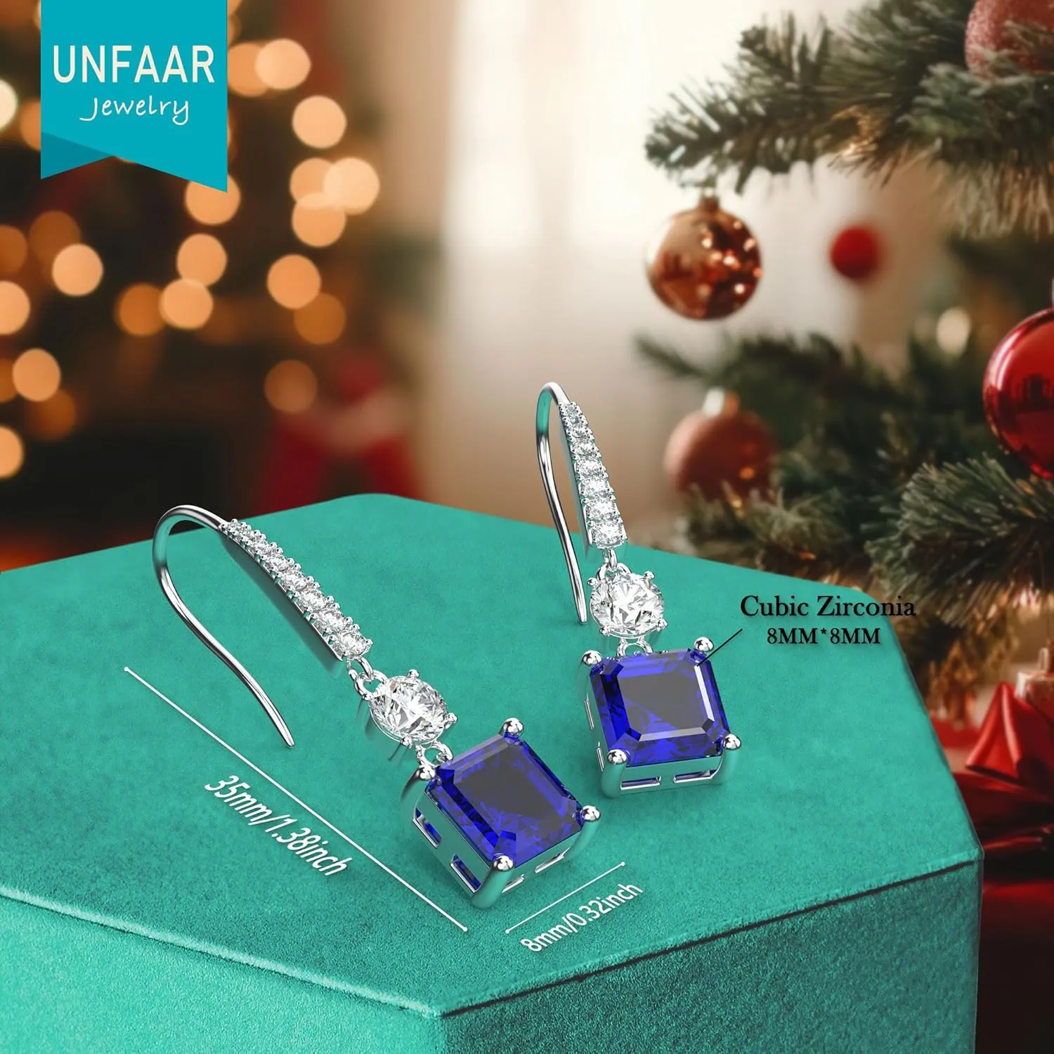 18K White Gold Plated Sterling Silver Square Asscher Cut Cubic Zirconia Dangle Earrings for Women Square CZ Diamond Drop Dangling Earrings for Women Mom