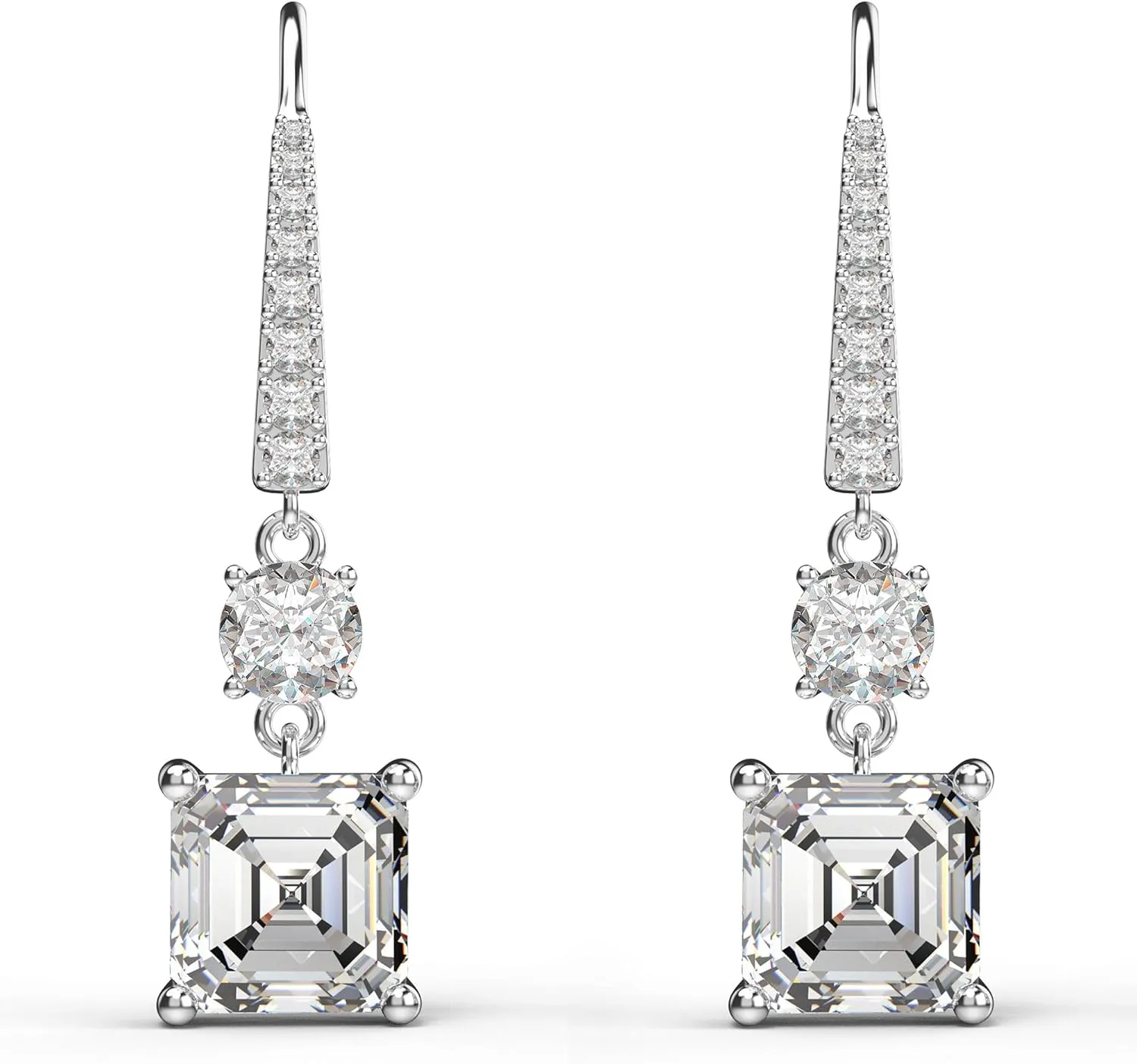 18K White Gold Plated Sterling Silver Square Asscher Cut Cubic Zirconia Dangle Earrings for Women Square CZ Diamond Drop Dangling Earrings for Women Mom